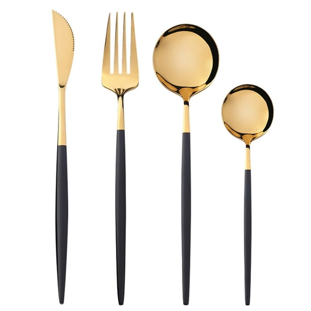 4PCS Juego de cubiertos de acero inoxidable - Oro Diseño Europeo - Steak Tenedor Cuchara Cocina Comedor