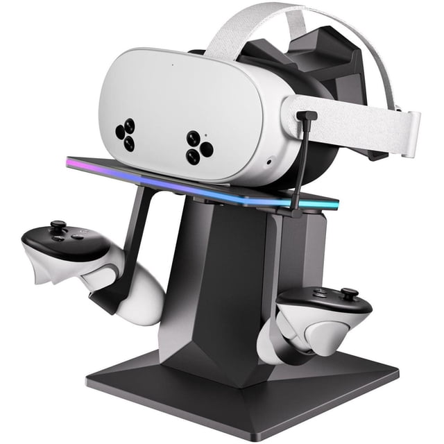Station de Recharge Compatible avec Meta Quest 2, Meta Quest 3 Ou Meta Quest 3S, Prend en Charge la Recharge Rapide Station de Recharge VR avec Lumière RVB, Câble Type-C, Support pour Manettes VR