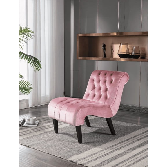 Modern Velvet 1-Piece Accent Chair with Wooden Legs - Pink for Bedroom/Living Room/Office