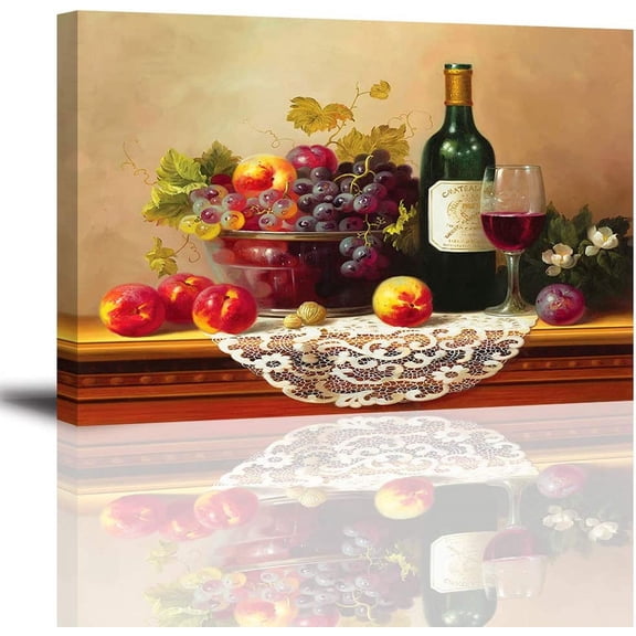 VELVET Retro We Pictures for Kitchen, Vibrant Fruits Wall Art for Dg Room, Canvas Prts Oil Patg Reproduction of Vtage (Waterproof Artwork, Ready to Hang, Extra Large) 10x8inch Framed