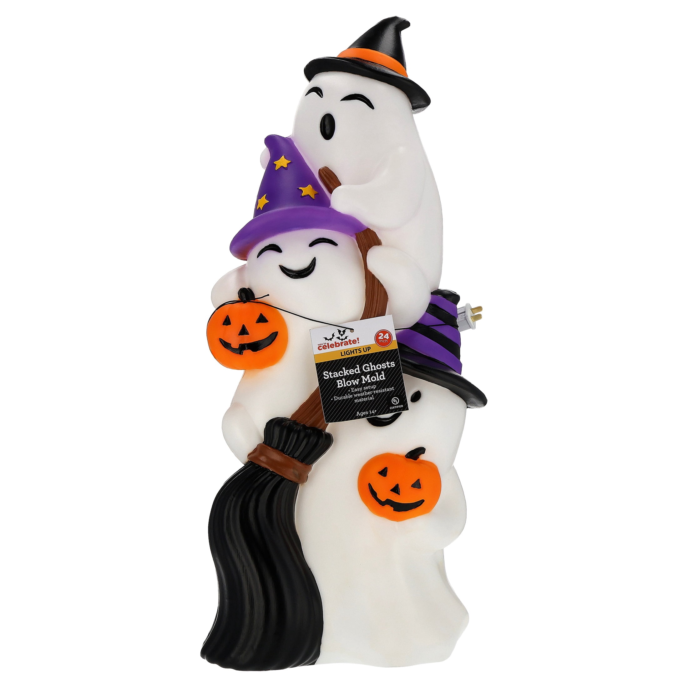 Light-Up Stacked Ghost Witches Blow Mold, 24", Halloween by Way To Celebrate