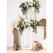 HAOSHICS Wedding Arch Flowers, 30 Inch Rustic Artificial Floral Swag for Lintel, Arbor and Ceremony, Green Leaves Rose Peony Door Wreath Reception Backdrop Home Decoration, Champagne