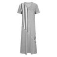 thumbnail image 4 of asdoklhq Holiday Dresses Women Fashion Printing Vent Short Sleeve-Neck Dress Gray 2X, 4 of 6