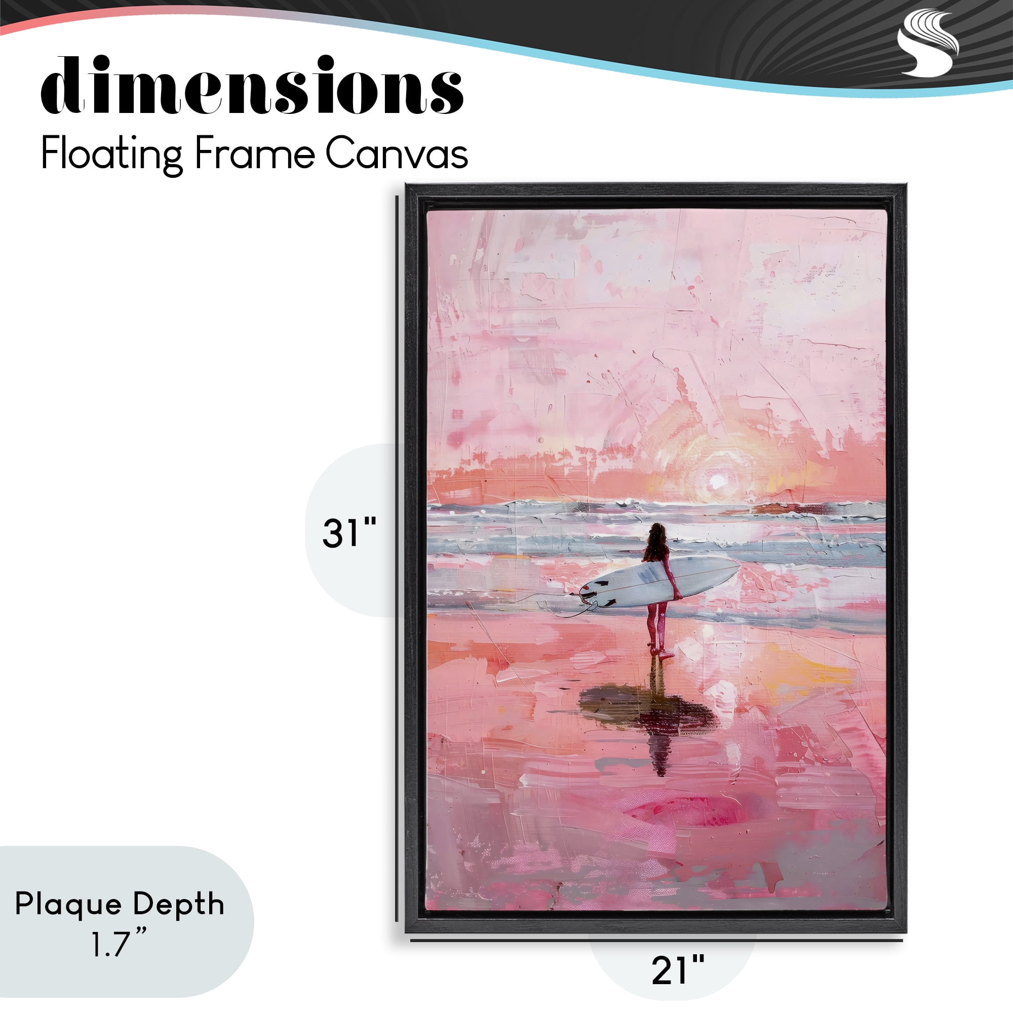 Stupell Industries Surfer at Pink Sunset Black Framed Floater Canvas Wall Art, design by Creative Studio