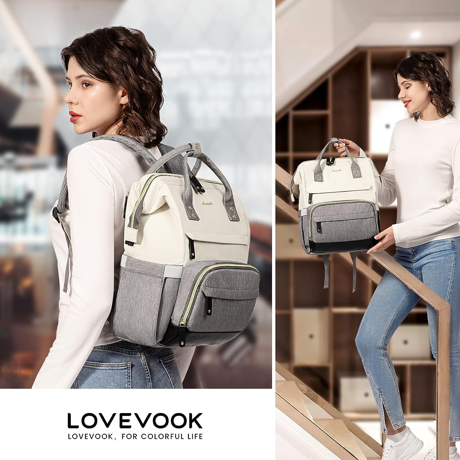 Lovevook Laptop Backpack, 15.6" Women Work Backpack Purses with USB Port, Waterproof Casual Daypack Travel Backpack, Large Fashion Teacher Nurse College Bookbag