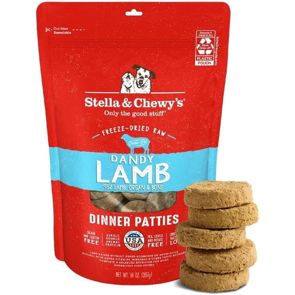 Stella & Chewy's Freeze-Dried Raw Dinner Patties for Dogs - Dandy Lamb Recipe - 14 Ounce Bag