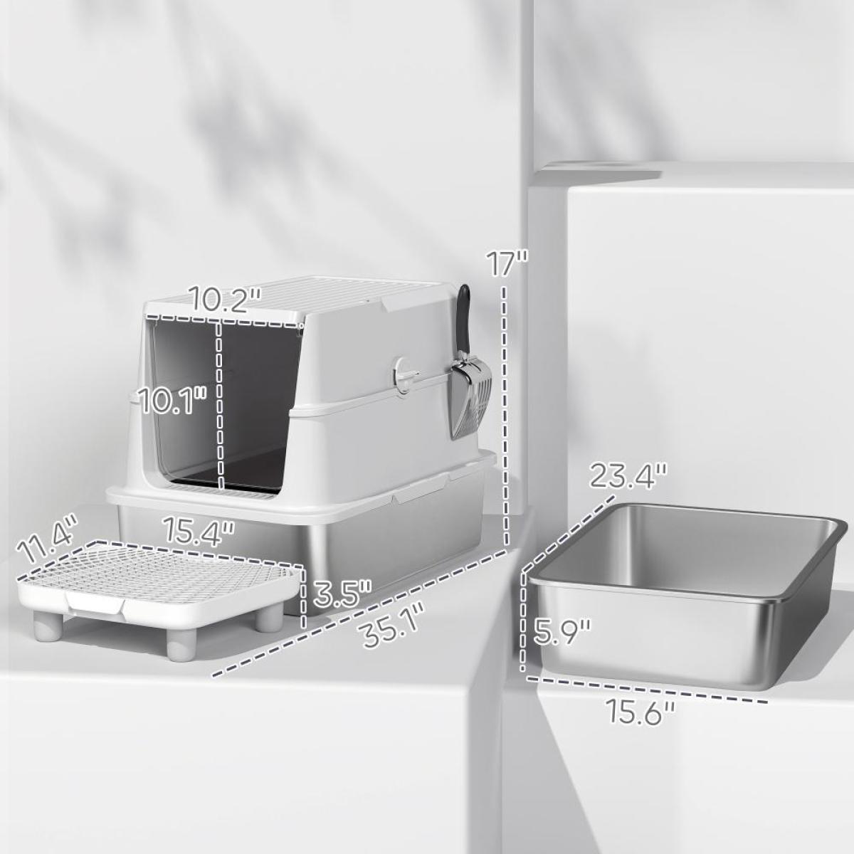 23.7" Fully Enclosed Stainless Steel Cat Litter Box - XL Spacious, Odor Control & Scratch Resistant, Easy-Clean Flip-Top for Cats Up to 15 lbs (23.7"Lx15.8"Wx17"H)
