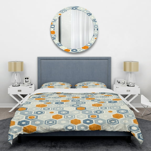 Designart 'Retro Hexagon Pattern IX' Mid-Century Modern Duvet Cover Set