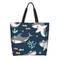 thumbnail image 2 of Bingfone Canvas Tote Bag for Women with Inner Pocket Aesthetic Cute Shopping Tote Bags Reusable Grocery Bags-Friendly Smiling Sharks, 2 of 9