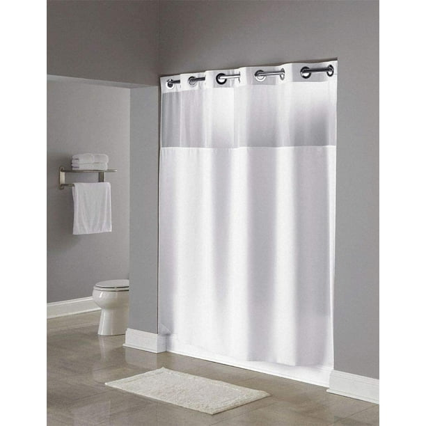 Hookless Hbh49mys01sl74 Illusion Shower Curtain With Snap In Liner Sheer Top White 71 X 74 This Includes A Waterproof By Brand Com Hookless Hbh49mys01sl74 Illusion Shower, Sheer Shower Curtain Liner