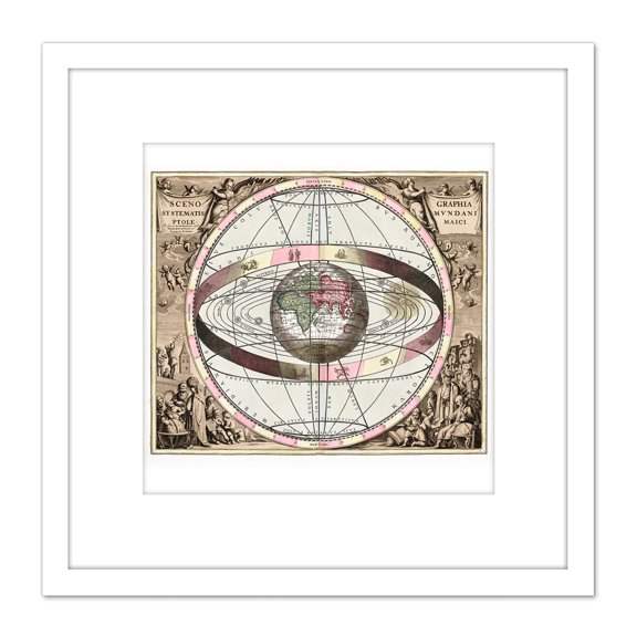 Map Keller 1708 Cosmic System Pictorial Earth World 8X8 Inch Square Wooden Framed Wall Art Print Picture with Mount