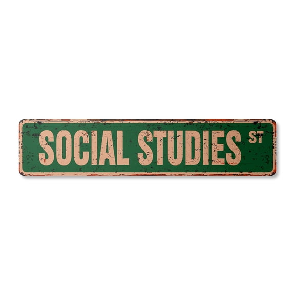 SOCIAL STUDIES Vintage Aluminum Street Sign teacher course educator school civics rustic metal tin | Indoor/Outdoor |  24" Wide