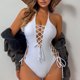 thumbnail image 4 of Trajes de baño de una pieza para mujer, traje de baño de bikini con tirantes y espalda descubierta de color liso para mujer, 4 of 8