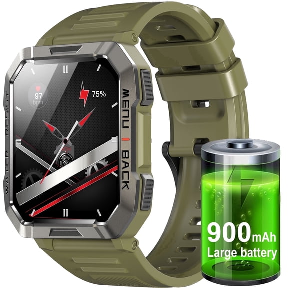 Blackview 1.45" Military Smart Watch for Men,100 Sport Modes/Call Receive/Dial/Flashlight/ Waterproof,Smartwatch fits for iPhone Android,Green