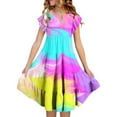 thumbnail image 2 of GBSYEWXS Girls Dress A-Line Flutter Sleeve Patchwork Print Soft Sky Blue Girl Dresses Size 6-7 Years, 2 of 7