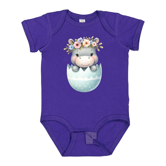 Inktastic Cute Hippo in Egg with Floral Crown Boys or Girls Baby Bodysuit