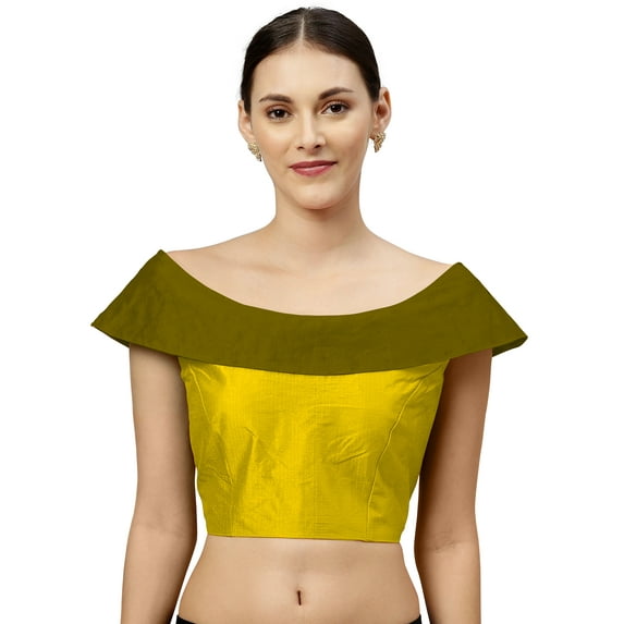 eloria Women's Blouse Boat Neck Filler Multicolor Sleeveless Top Color: Olive Green & Yellow | Size: 44