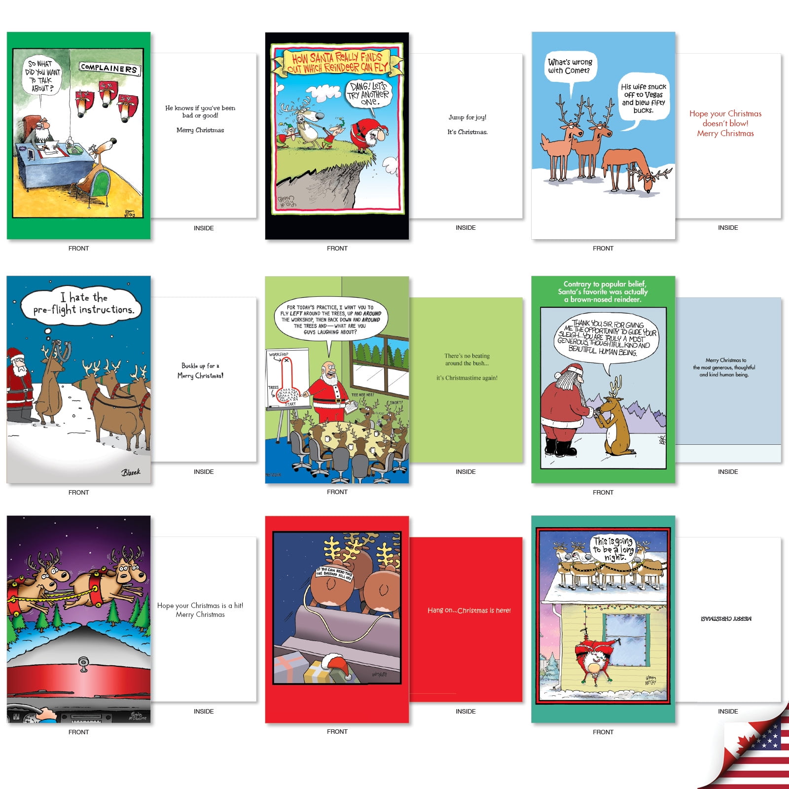 NobleWorks 36 Assorted Box Set Funny Christmas Greeting Cards w/5 x 7 Inch Envelopes (36 Designs, 1 Each) Fun Reindeer AC10711XSG-B1x36