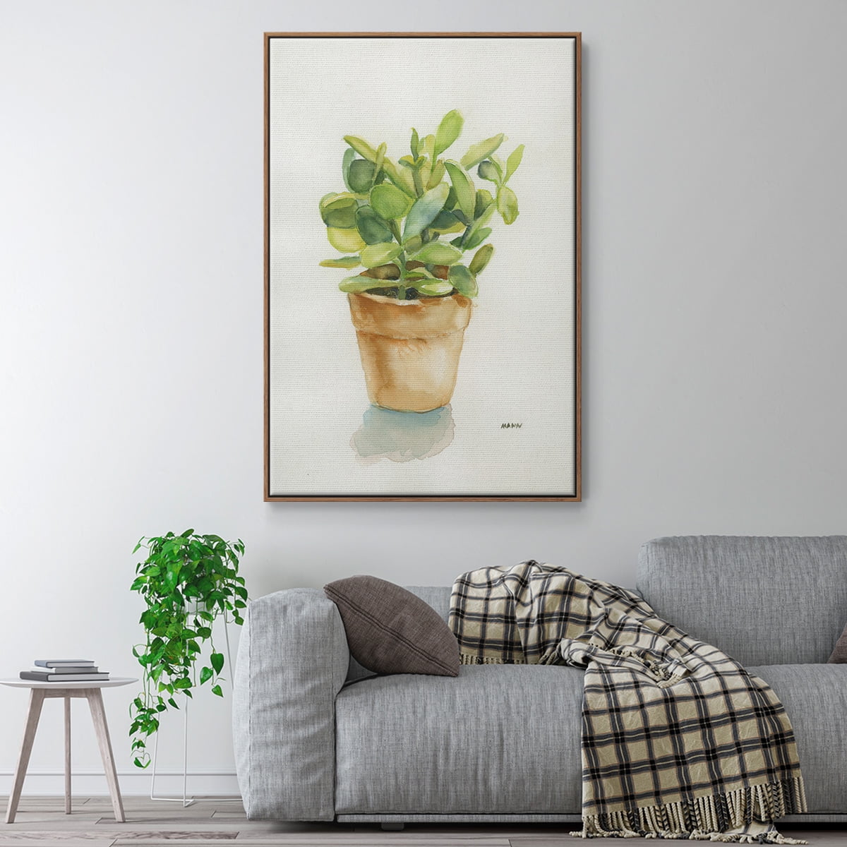 Succulent I Framed Premium Gallery Wrapped Canvas - Ready to Hang - 27 x 41 - Walnut Floating Frame