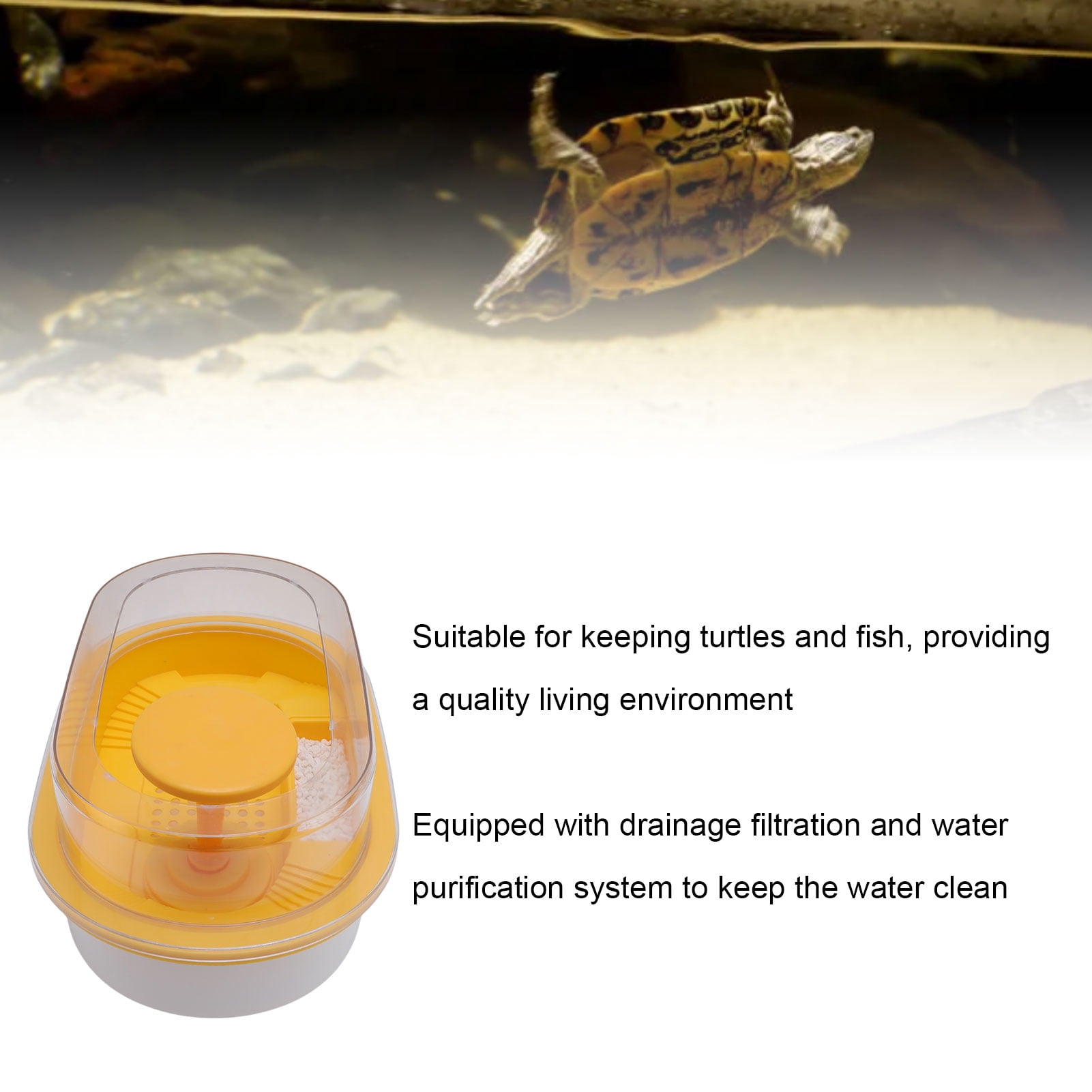 Yajisi Large Yellow Turtle Tank with Drainage Filtration System, Safe & Easy to Observe Aquarium Habitat Terrarium for Crabs Fishes Amphibians Reptiles, Heavy Duty Plastic Pond Decor (14.5 in/37 cm)