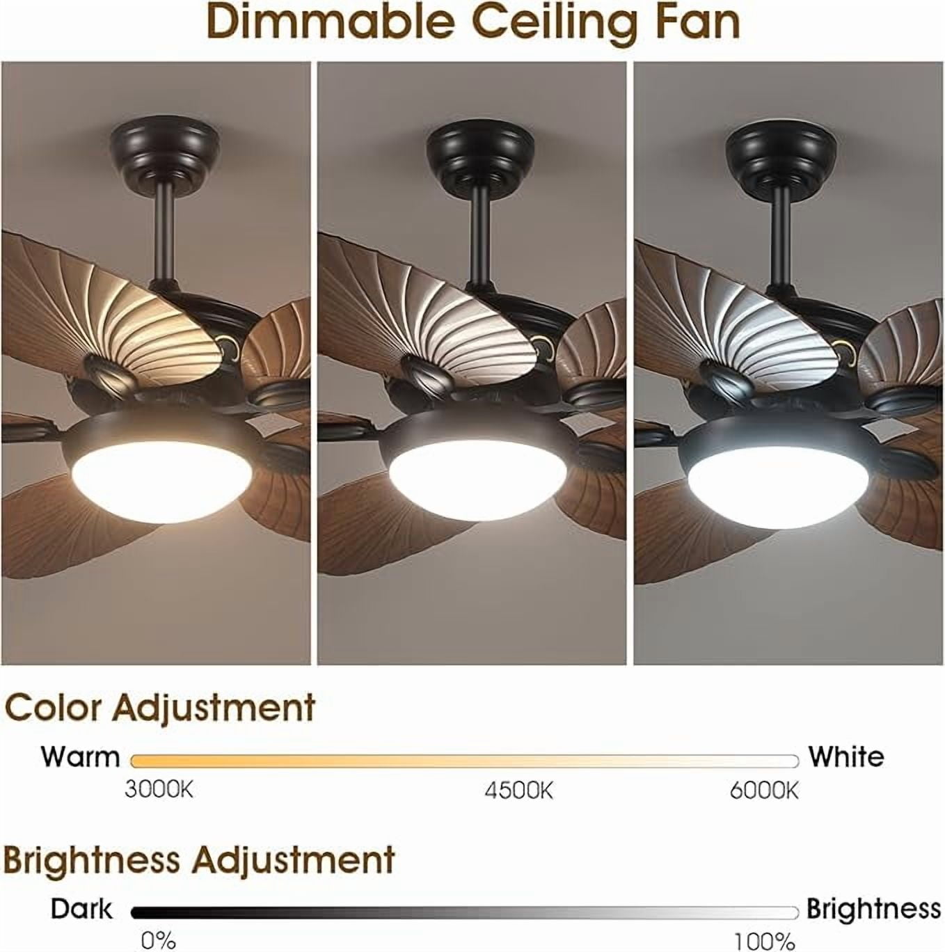 YIOSI 52 Inch Tropical Palm Leaf Ceiling Fan with LED Lights, Remote Control & App Operable, Reversible Quiet DC Motor, Dimmable, Indoor/Outdoor Ceiling Fans for Patios, Porches, Living Room, Brown