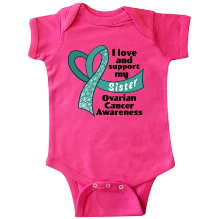 

Inktastic I Love and Support My Sister Ovarian Cancer Awareness Gift Baby Boy or Baby Girl Bodysuit