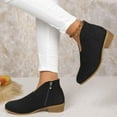 thumbnail image 4 of Women's Suede Ankle Boots Zipper Block Low Heel Slip On Booties V Cut Open Toe Comfortable Round Toe Short Boots Black 39, 4 of 6