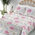 thumbnail image 3 of Ambesonne Botanical Fitted & Flat Sheet with Shams 4 Pcs Set, Flowers Garden Retro Art, Full, Pale Pink Pale Grey, 3 of 5