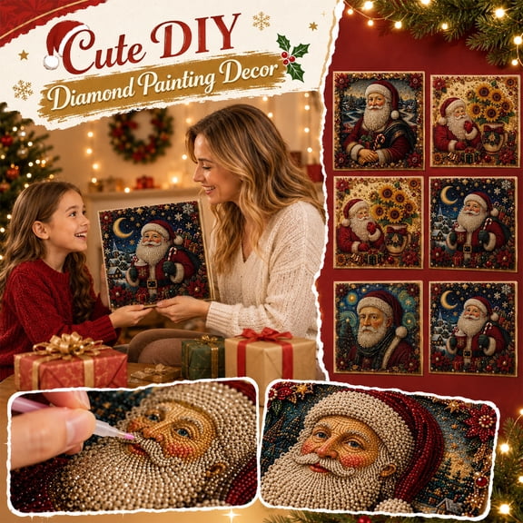 Christmas DIY Pearl Painting Kit, Santa Claus Diamond Art Craft Set with Frame, 20cm Bead Mosaic Wall Decor for Adults Kids, Easy Holiday Home Gift