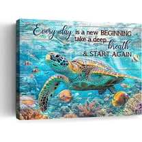 Bathroom Decor Sea Turtle Wall Art Blue Beach Ocean Inspirational Quotes Pictures Canvas Wall Decor Coastal Nautical Room Decor Print Painting Framed Artwork for Bedroom Office Kitchen 12"x16"