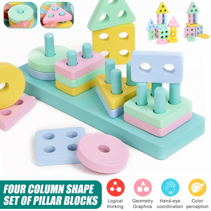 LNKOO Wooden Sorting & Stacking Toy, Shape Sorter Toys for Toddlers, Montessori Color