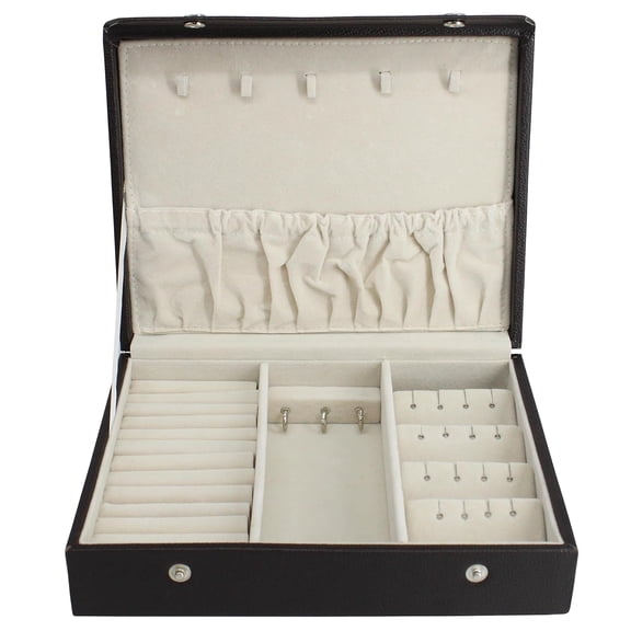 atorakushon All in One Jewellery Gift Box with Locke for Ring Pendant Earring Necklace Bracelet Organizer Storage Holder Display Portable Black