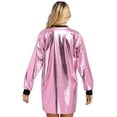 thumbnail image 6 of Haitryli Women Long Sleeve T-Shirt Loose Dress Flare Shiny Metallic Club Party Holographic Disco Pink S, 6 of 9