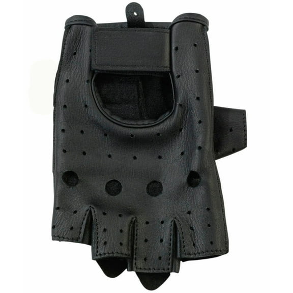 Z1R 243 Womens Fingerless Leather Motorcycle Half Gloves Black LG