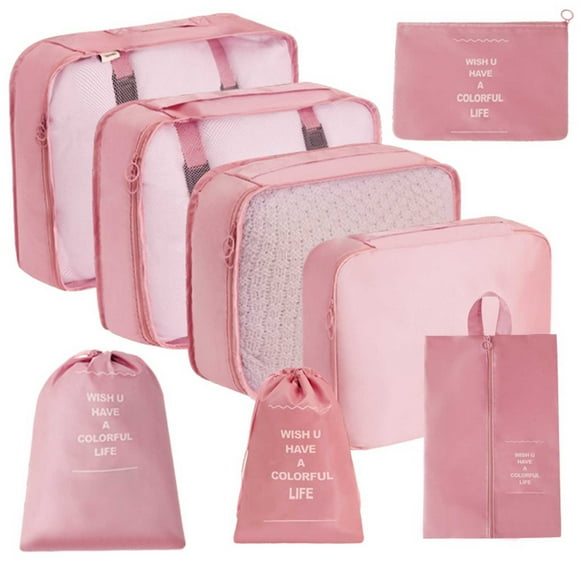 Cubos de embalaje para viajar, juego de 8 cubos de viaje, organizador de maleta plegable, bolsa de almacenamiento de equipaje ligera