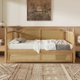 thumbnail image 2 of MODERNLUXE Rattan Taille Simple Daybed avec Lit Gigogne Taille Simple, Cadre de Lit Plateforme pour Petit Espace, Chambre d'Amis, Noyer Antique, 2 of 7