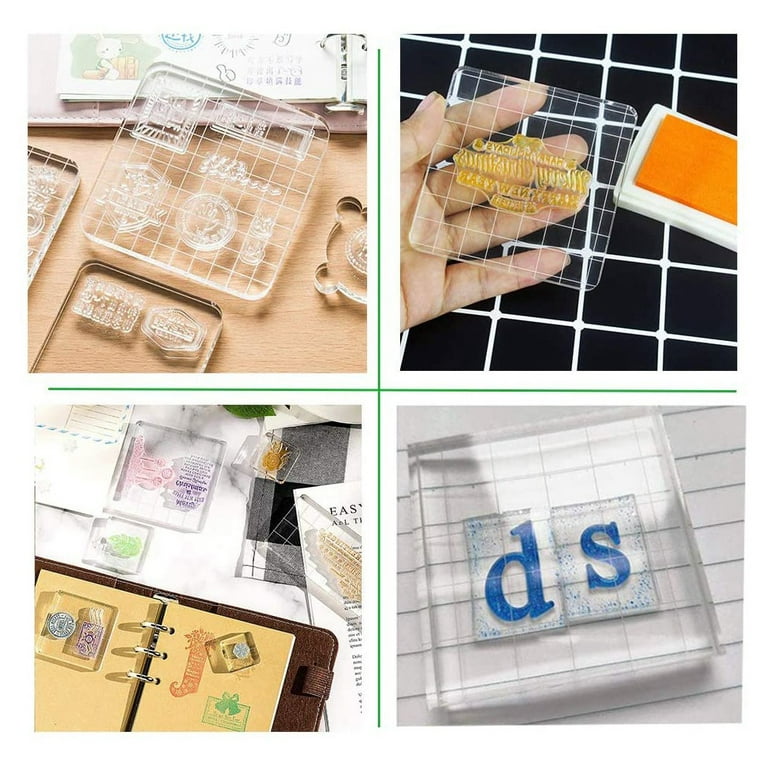 6 Pieces Stamp Blocks Acrylic Clear Stamping Blocks Tools with Grid Lines  for Scrapbooking Crafts Making 