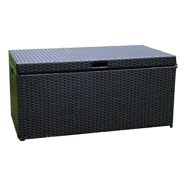 Bowery Hill Wicker / Rattan Patio Storage Deck Box with Steel Frame in Black