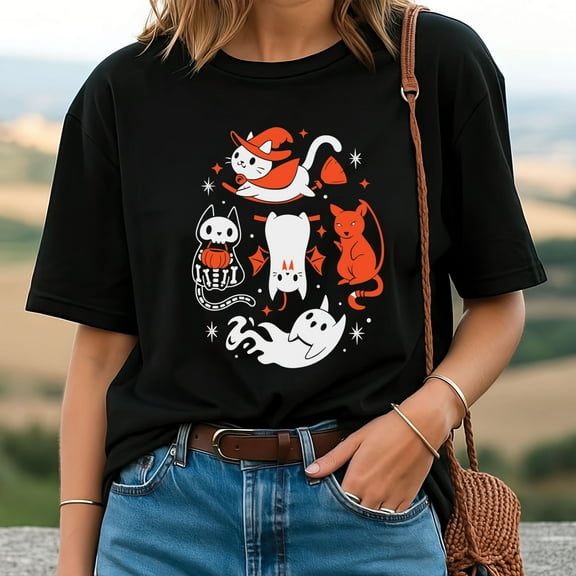 Spooky Kitty Halloween T-Shirt – Cute Black Cat Graphic Tee, Funny Unisex Trick-or-Treat Shirt for Cat Lovers