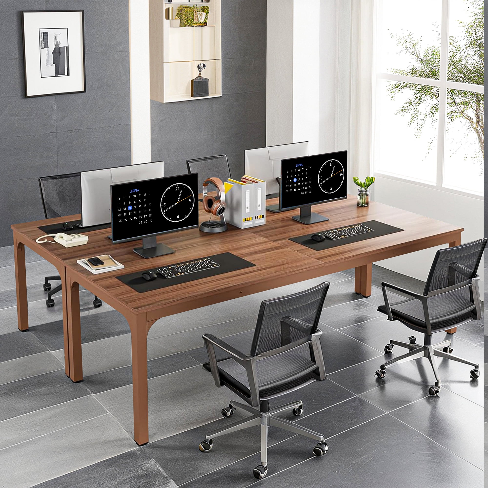 Demi Bonn 78" Farmhouse Dining Table, Wood Rustic Kitchen Table for 8 People, Large Rectangular Dinner Table for Dining Room, Home Office, Living Room Furniture, Brown