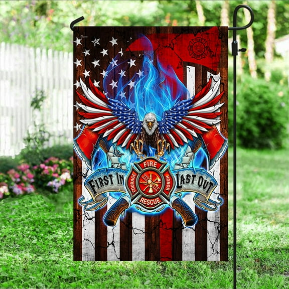 FLAGWIX US Flag - Firefighter. First In Last Out American Flag THH3661F - House Flag (29.5" x 39.5")