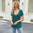 thumbnail image 2 of WULMLEO Womens Deep V-Neck T Shirts Sexy Short Sleeve Tops Summer Oversized Tee Dark Green 2XL, 2 of 6