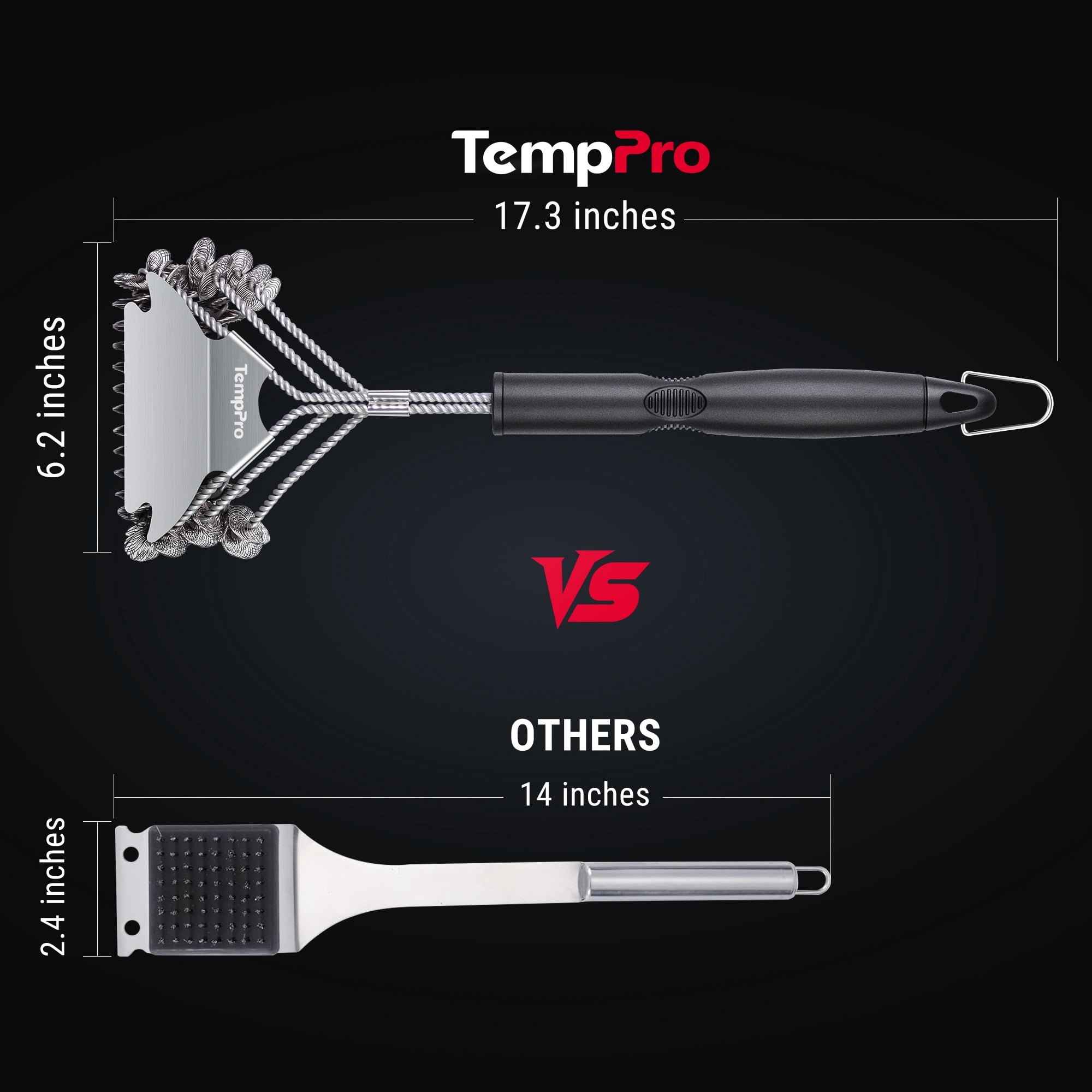 TempPro Grill Brush and Scraper Bristle Free, Safe BBQ Brush for Grill, Stainless Grill Grate Cleaner (Formerly ThermoPro)