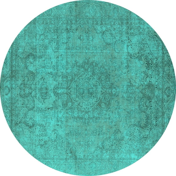 Ahgly Company Machine Washable Indoor Round Oriental Turquoise Blue Industrial Area Rugs, 5' Round