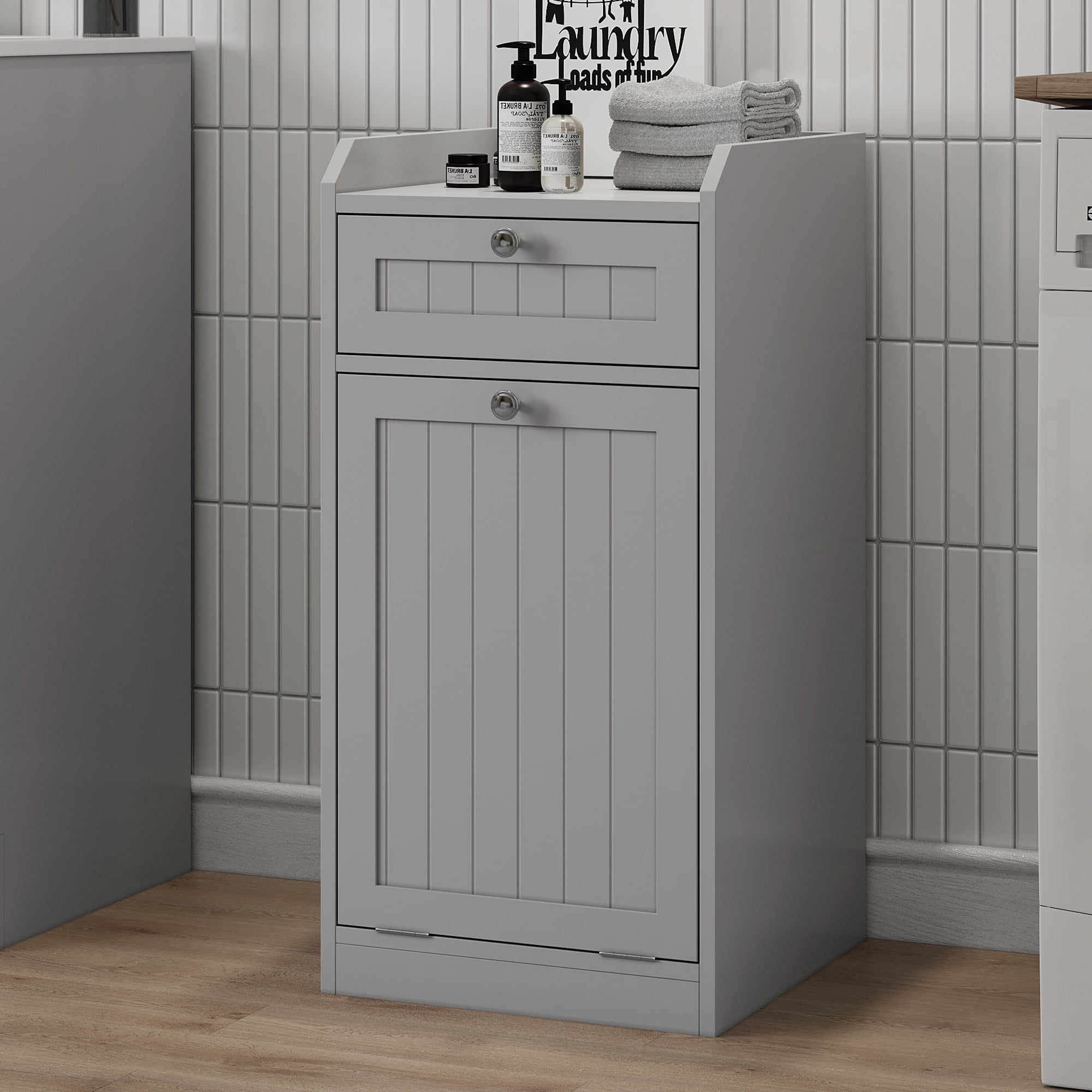 Kitchen Tilt Out Cabinet Bathroom Laundry Cabinet with Drawer ,Storage Cabinet for Bathroom, Kitchen and Bedroom Storage Cabinets,Gray