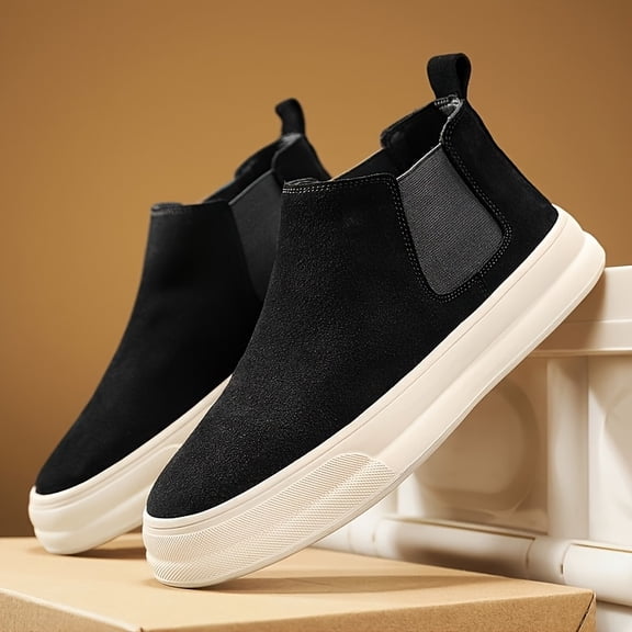 Solid Color High-Top Men'S Chelsea Boots, Casual High-Top Sneakers, Men'S Retro Chelsea Boots Trendy And Fashionable Slip-On Short Boots with Soft Soles,