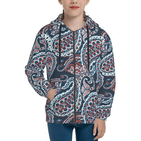 

Hoodies for Women red Paisley Print Long Sleeve Sweatshirt Drawstring Zip Up Hoodie with Pockets Teen Girl Clothes