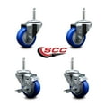 thumbnail image 2 of 3 Inch Blue Poly Wheel Swivel 5/8 Inch Threaded Stem Caster Set 2 Brakes, 2 of 2