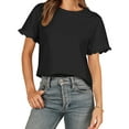 thumbnail image 5 of Liher Women Short Sleeve Tshirts Round Neck Basic Summer Tops Ruffle Short Sleeve T-shirts Trendy Casual Plain Blouse Tee Shirts Black M, 5 of 8