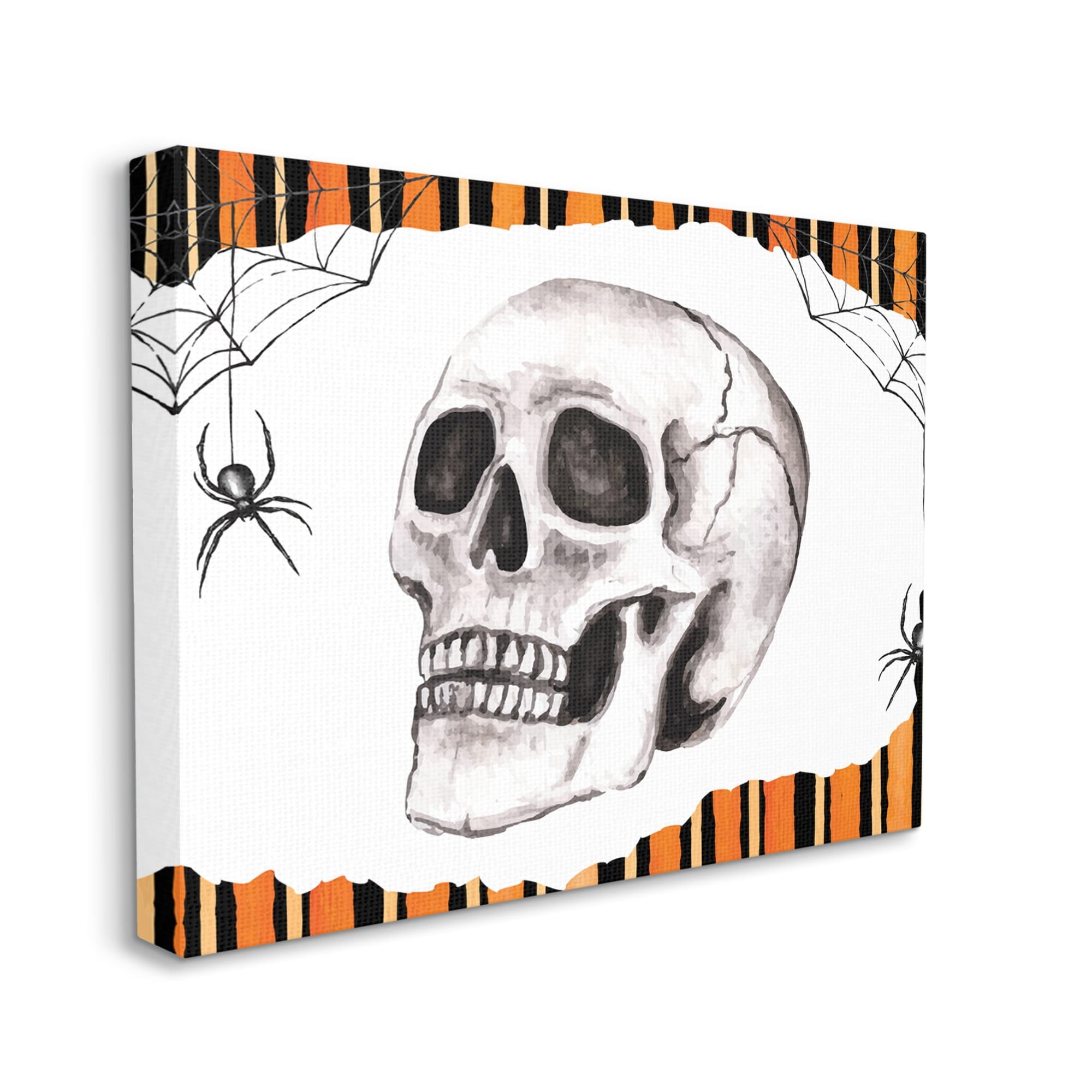 Stupell Industries Orange & Black Striped Skull Holiday Painting Gallery Wrapped Canvas Print Wall Art